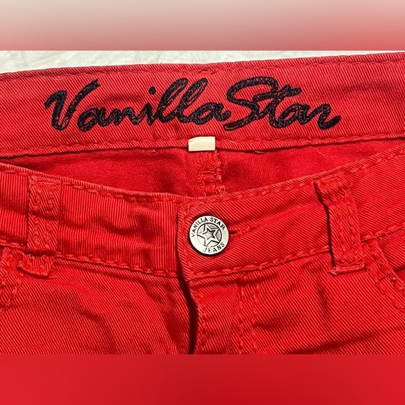 Vanilla Star Women's Red Distressed Cropped Jeans Size 7 - Picture 6 of 16